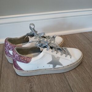 Reba White Sneakers with Pink Glitter Heel and Silver Star